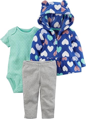 Carters Baby Girls 3 Piece Heart Print Cardigan Little Jacket Set 3 Months