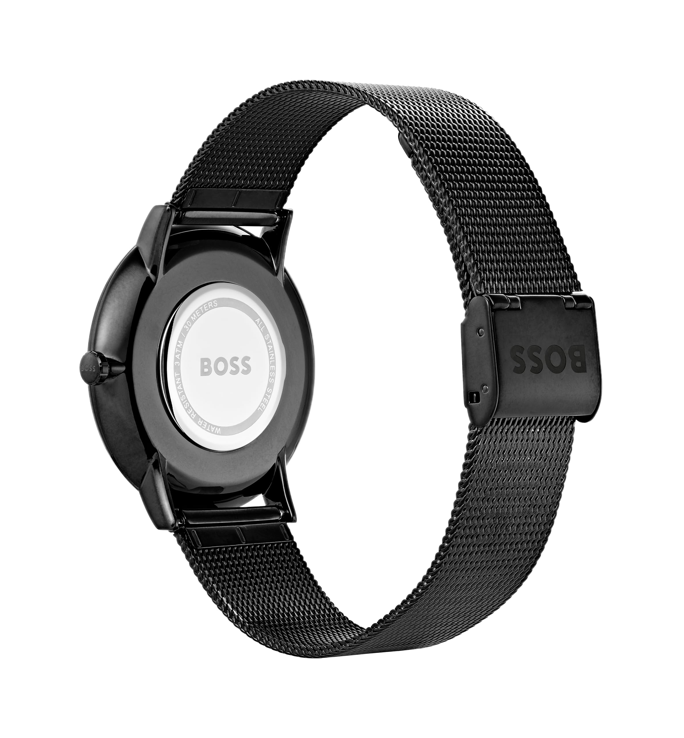 BOSS Analog Quarzuhr für Herren Kollektion Horizon mit Schwarzes Edelstahl-Mesh-Gliederarmband - 1513542