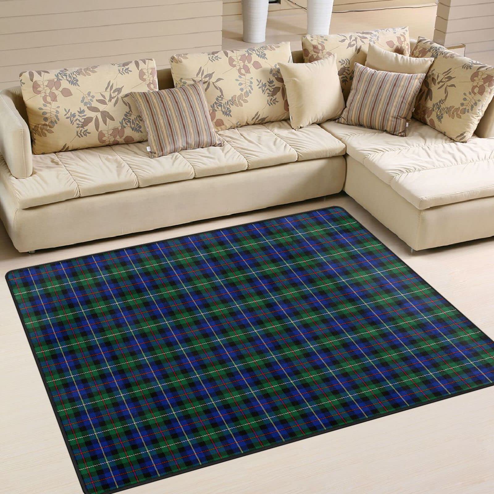 Tapis résistant aux taches et lavable à motif tartan moderne pour chambre