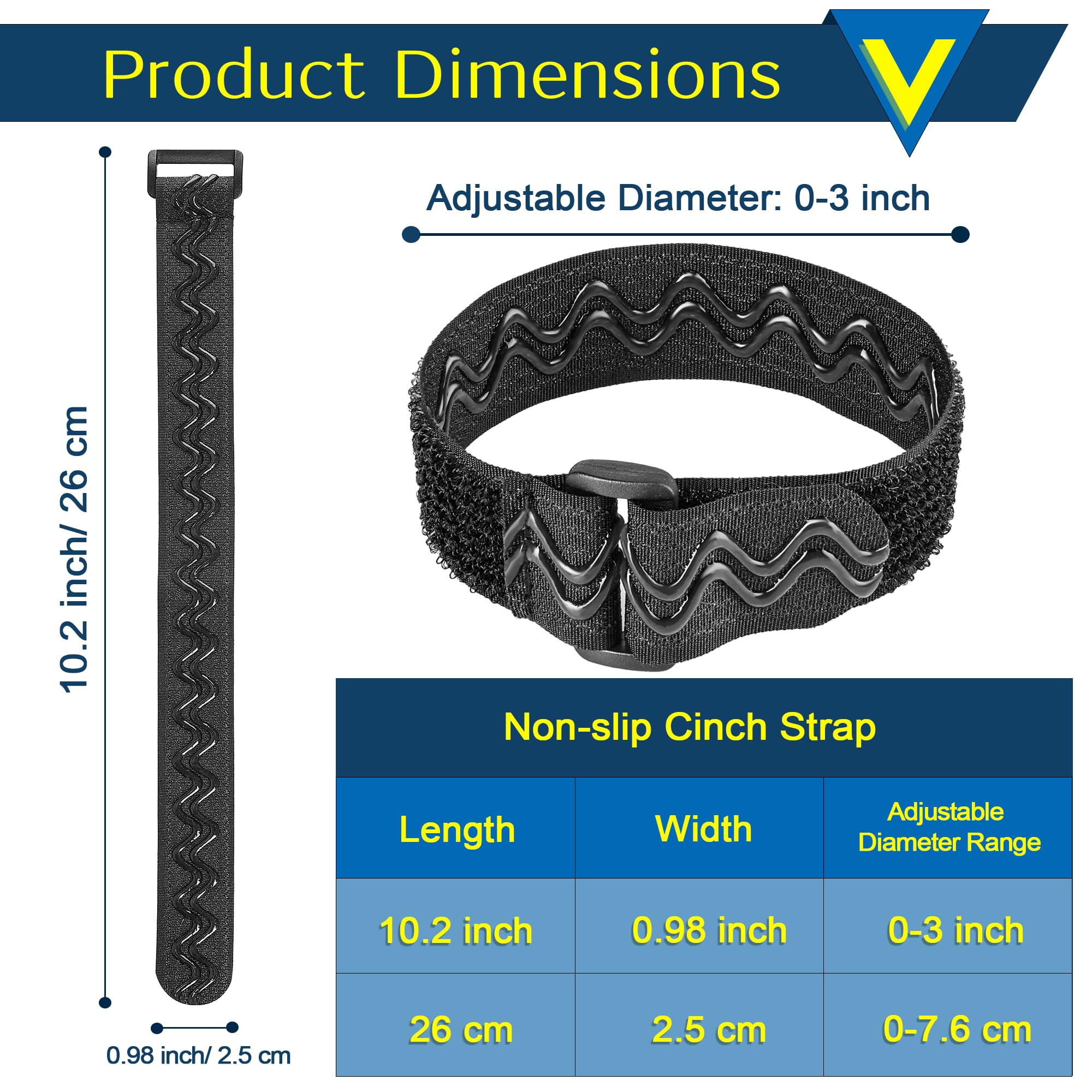 Desing Wish 6 Pack Non-slip Reusable Cable Ties 1'' x 10.2'' Adjustable Hook and Loop Fastener Straps Multipurpose Strong Gripping Replacement Cord Straps Fixing Strap 26 cm Length - Black