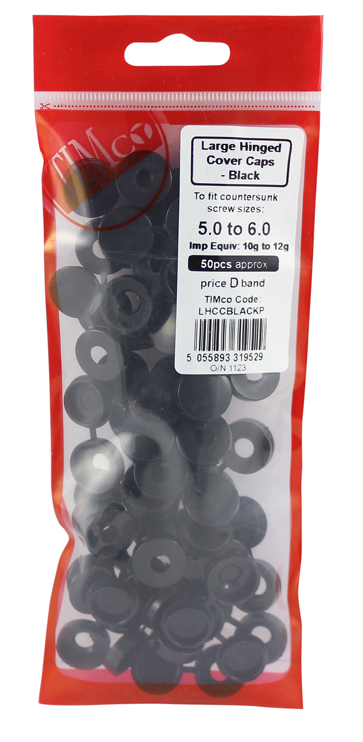 TIMCO Hinged Screw Caps Large Black - to fit 5.0 to 6.0 Screw
