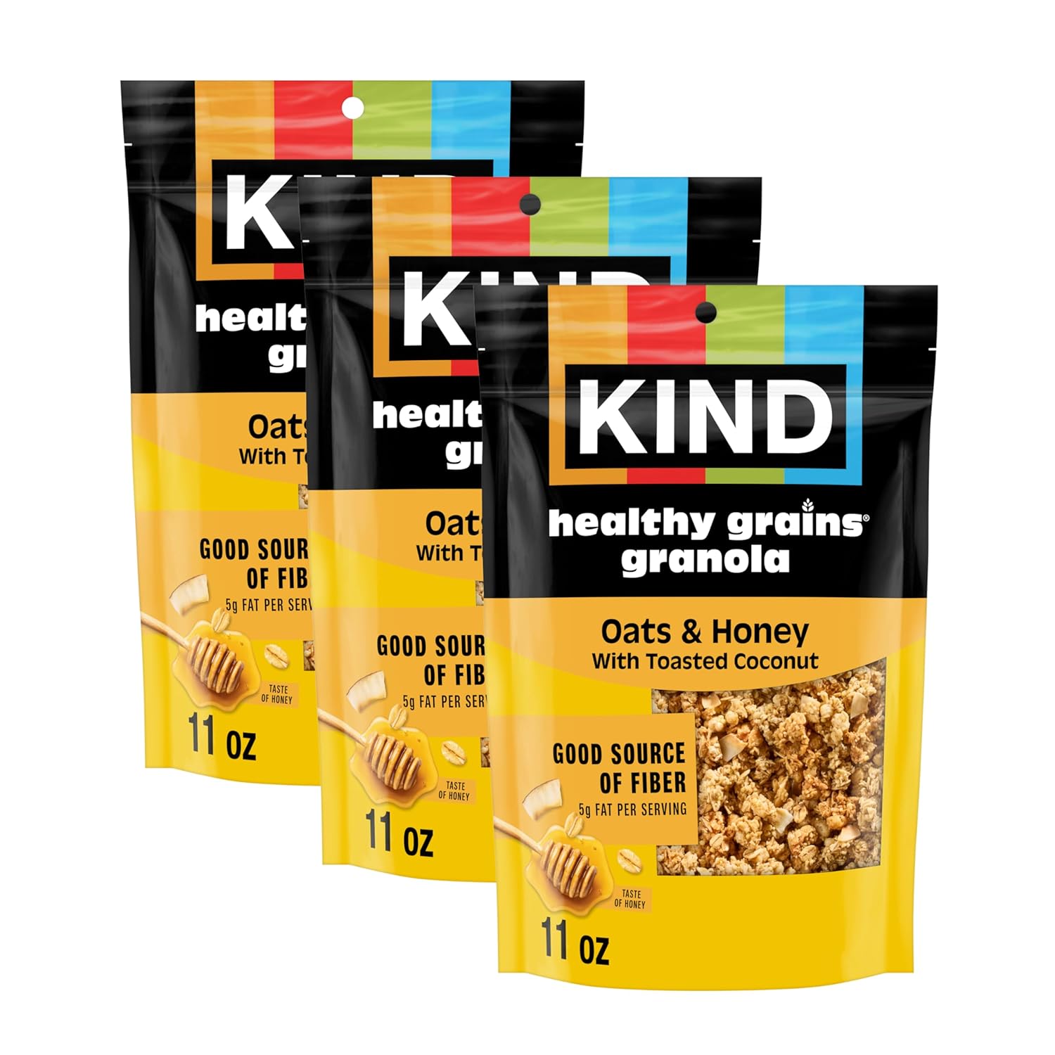 KIND Healthy Grains Granola,Oats & Honey Clusters with Toasted Coconut,Healthy Snacks,Gluten Free,100% Whole Grains,5g Protein,11oz,(Pack of 6)