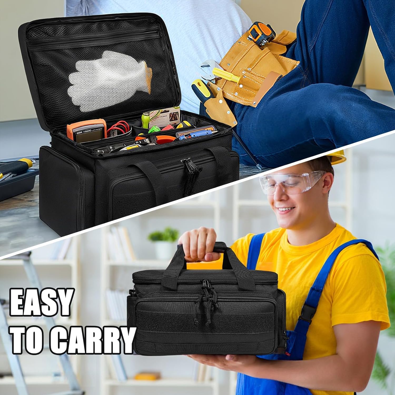 Borsa porta Attrezzi da Lavoro,Borsa Elettricista per Uomo, Multifunzionale Organizer per attrezzi elettricista, con fondo antiscivolo e spesso imbottito per meccanici ed elettrici
