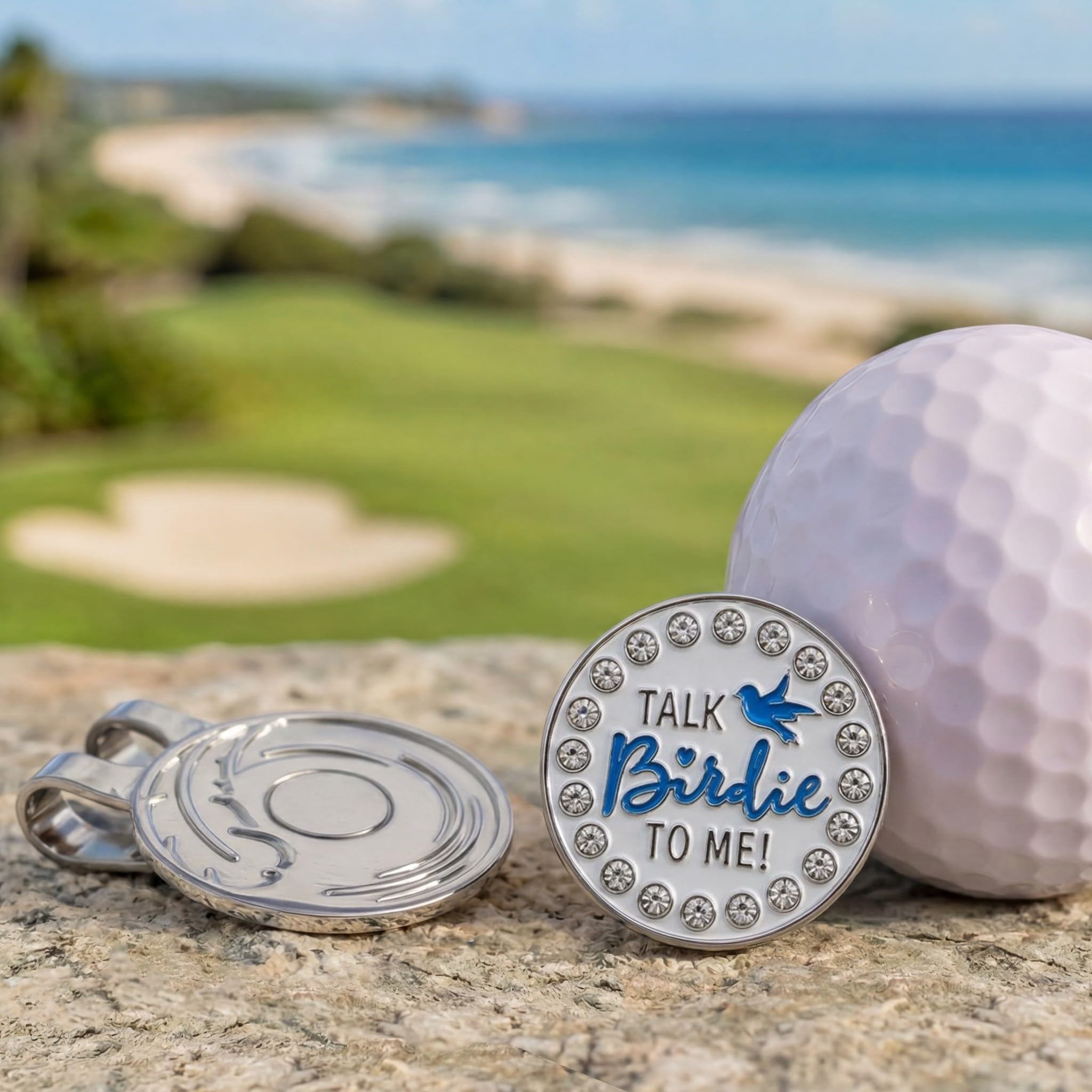 Juego de 2 marcadores de Bola de Golf con Cristales de Cristal, Incluye 2 marcadores de Pelota de Golf, 1 Clip para Sombrero