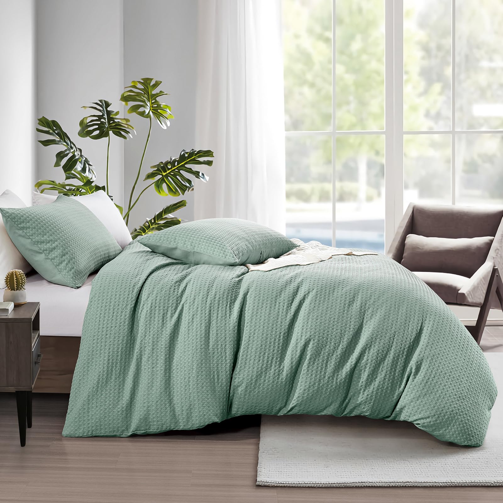 KASYLAN Breathable Duvet Cover Set including Zipper Closure, Waffle Dobby Weave Texture Duvet Sets - Image 3