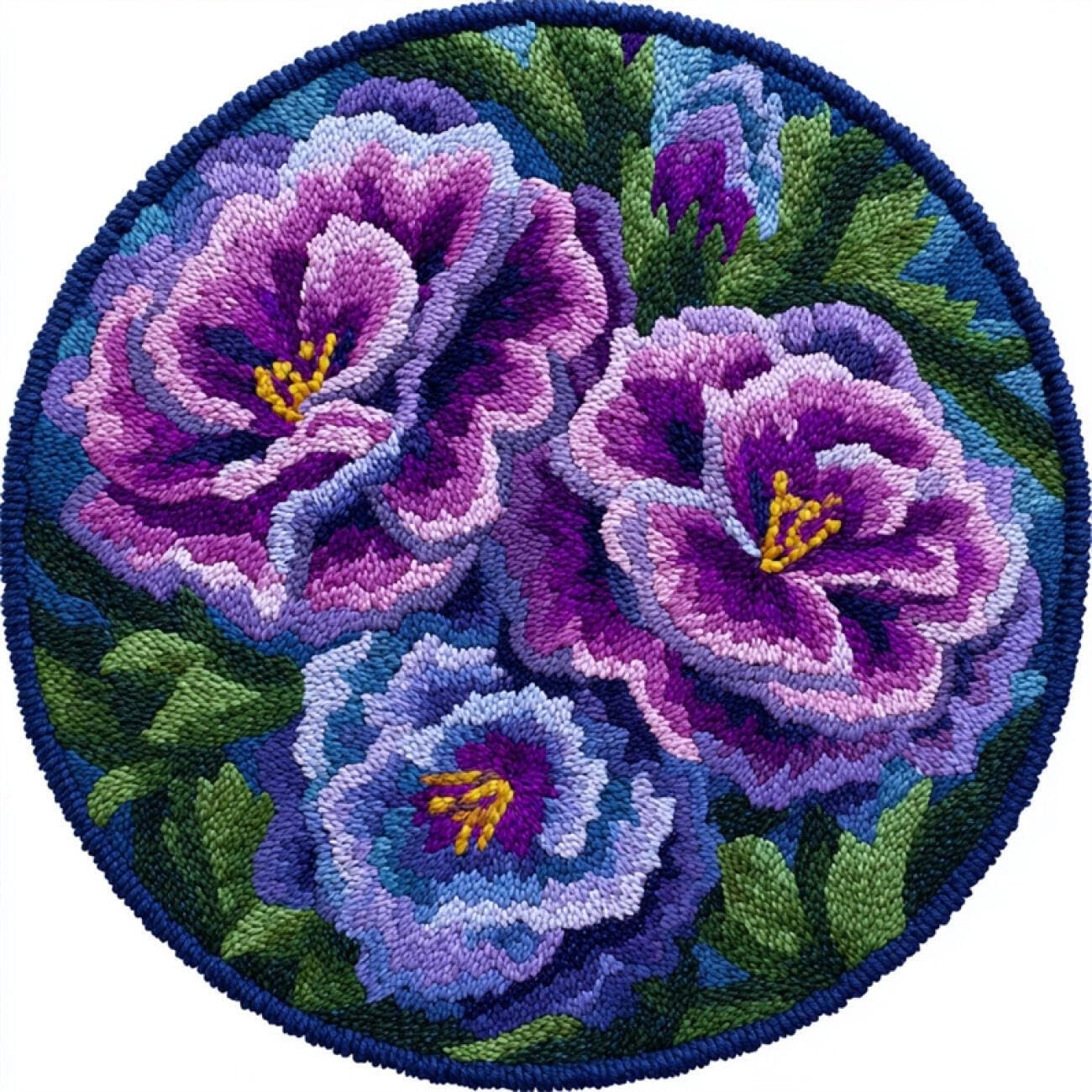 Kitquiver Rug Making Kit for Adults Purple Flowers 60x60cm