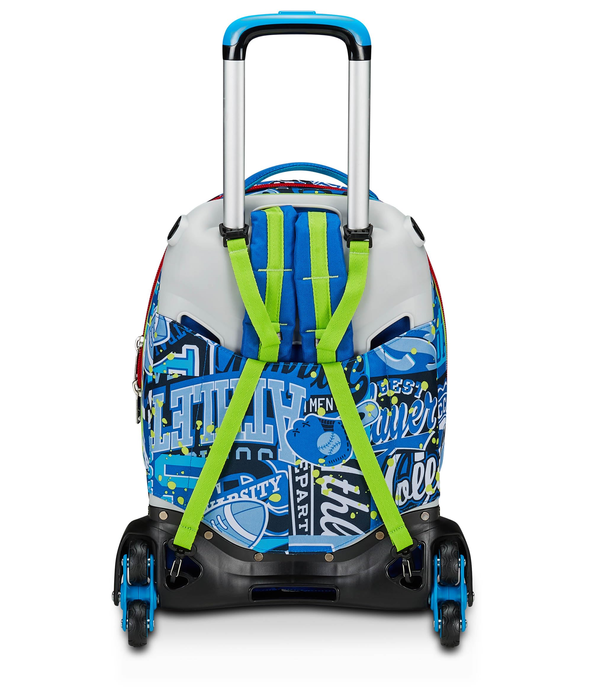 SJ Gang Trolley Scuola Jack 3 Ruote, Blu, RealBasket, 3 in 1, Triplo Uso, Zaino Con Carrello Sganciabile, Tasca Porta Borraccia e Crossover System, Scuola Elementare, Bambino