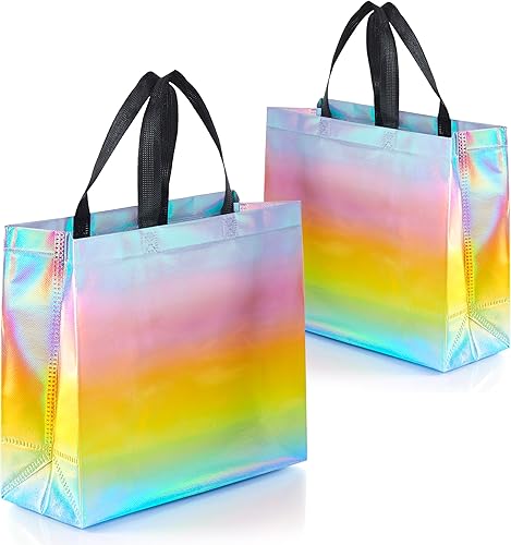 Nush Nush Bolsas de regalo de fantasía – Juego de 12 bolsas de regalo reutilizables de arcoíris pastel con acabado iridiscente, coloridas bolsas de