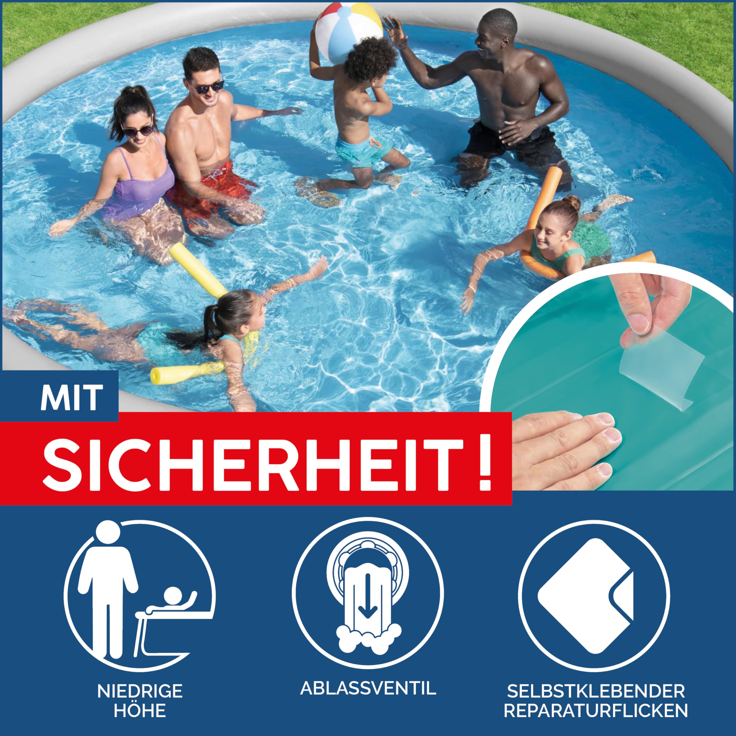 Bestway® Fast Set™ Aufstellpool-Set mit Filterpumpe Ø 457 x 84 cm, Rattan-Optik (Schiefergrau), rund
