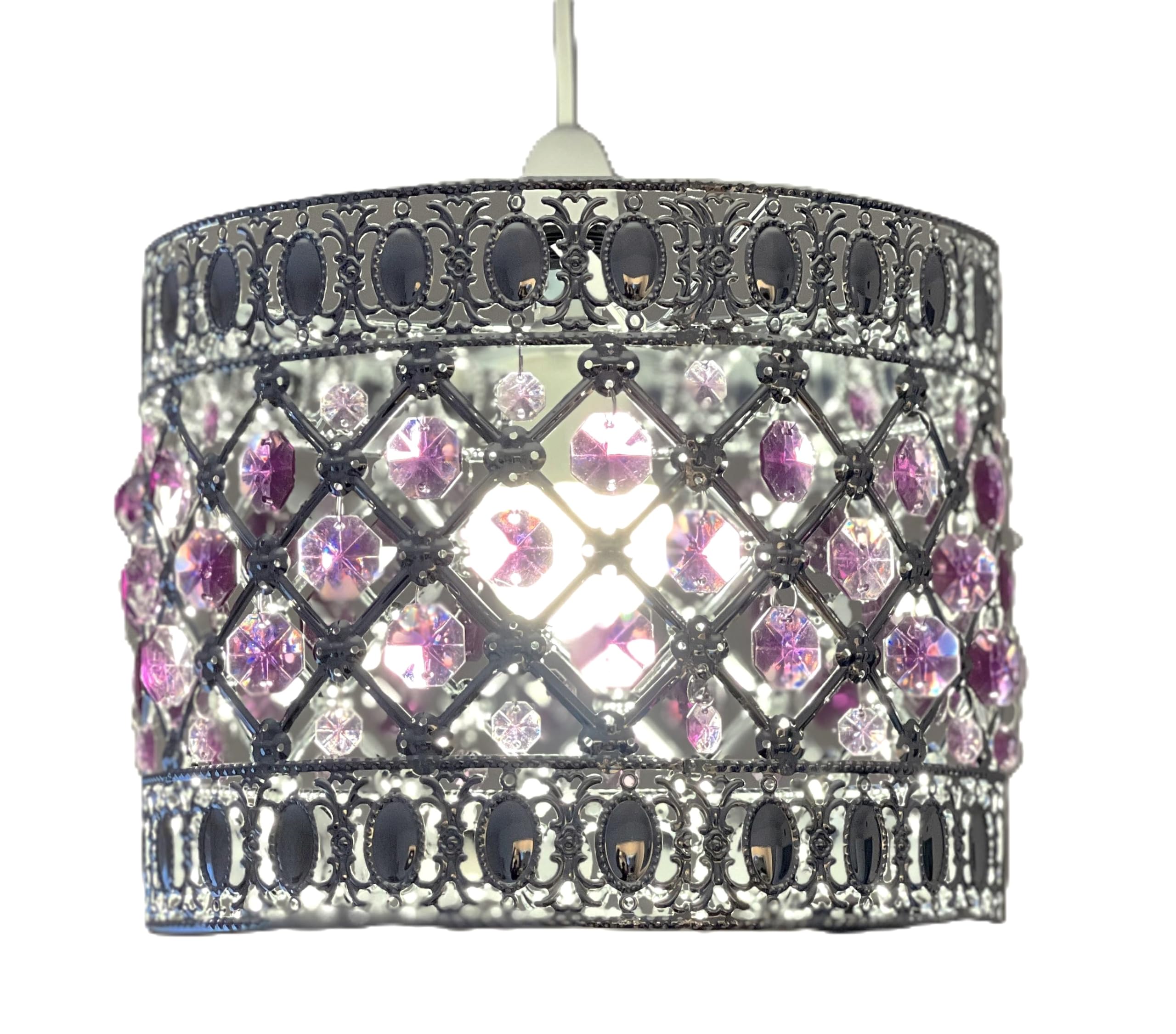 Moroccan Style Light Shade Acrylic Easy Fit Chandelier Shade | Ceiling Light Shade | Lamp Shade | Sicily Pendant Crystal Gem | Moda Lights for Living Room | Bedroom | Kitchen | Caravan | Camp (Purple)