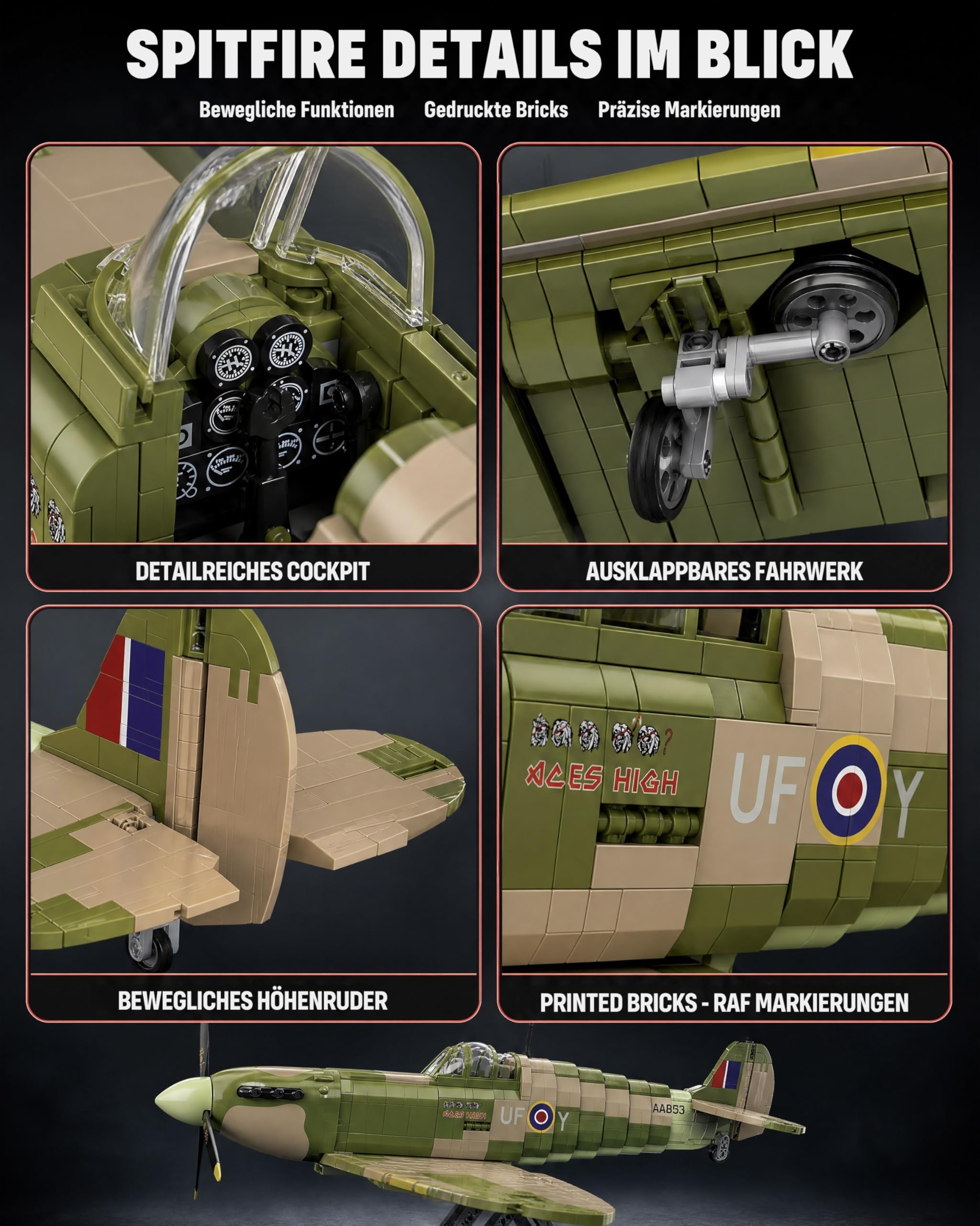 Revell Brick System Iron Maiden Spitfire MK.II Aces High | Klemmbaustein Set 1:18 mit 2802 Teilen | mit Eddie Pilot Figur, beweglichem Propeller & Cockpit | ab 18 Jahren