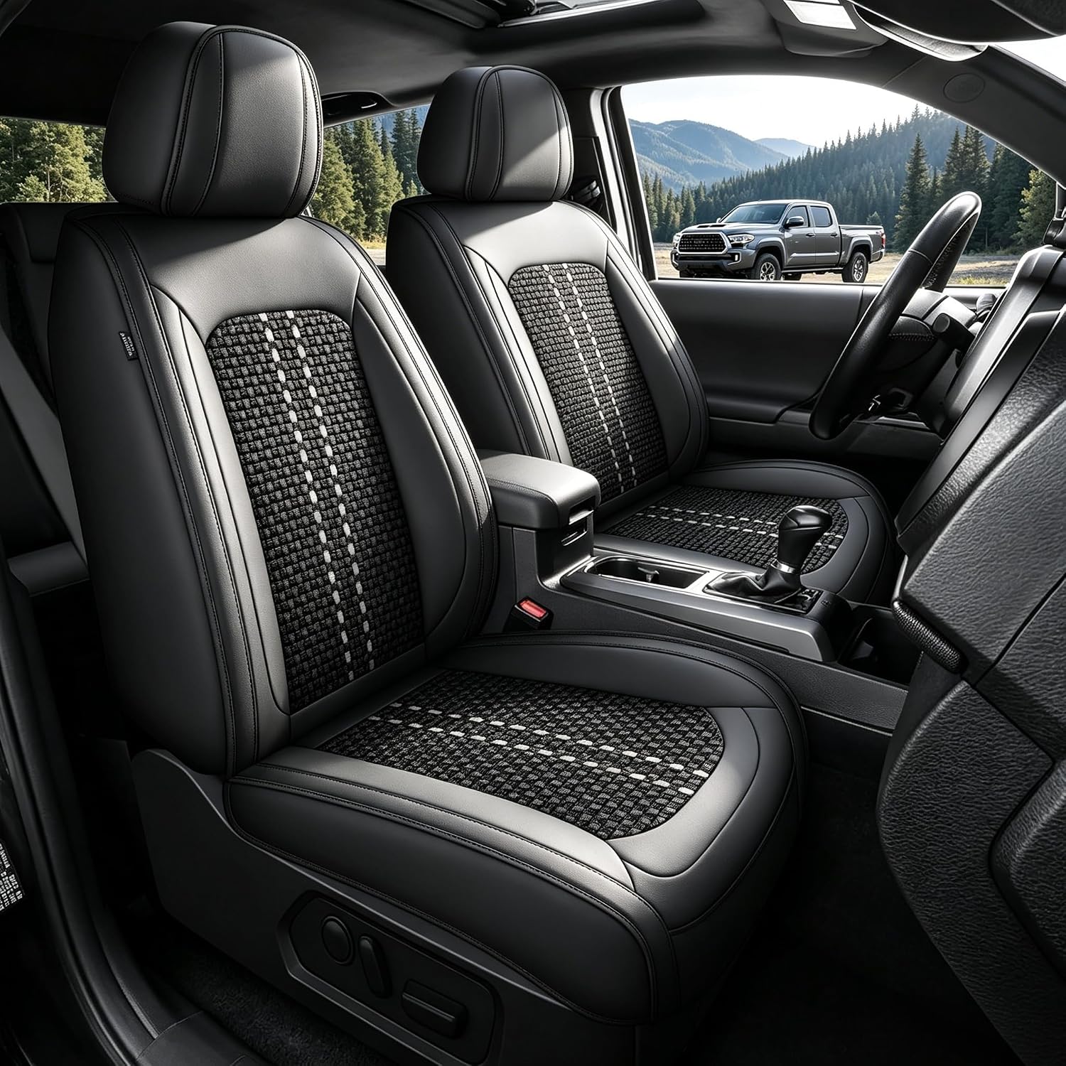 for Toyota Tacoma Seat Covers 2024 2025 2026 Gen 4Th Sr/Sr5/Trd Prerunner/TRD Sport/TRD Off-Road/Limited Ice Silk Seat Cushion(5 Seats,Black)