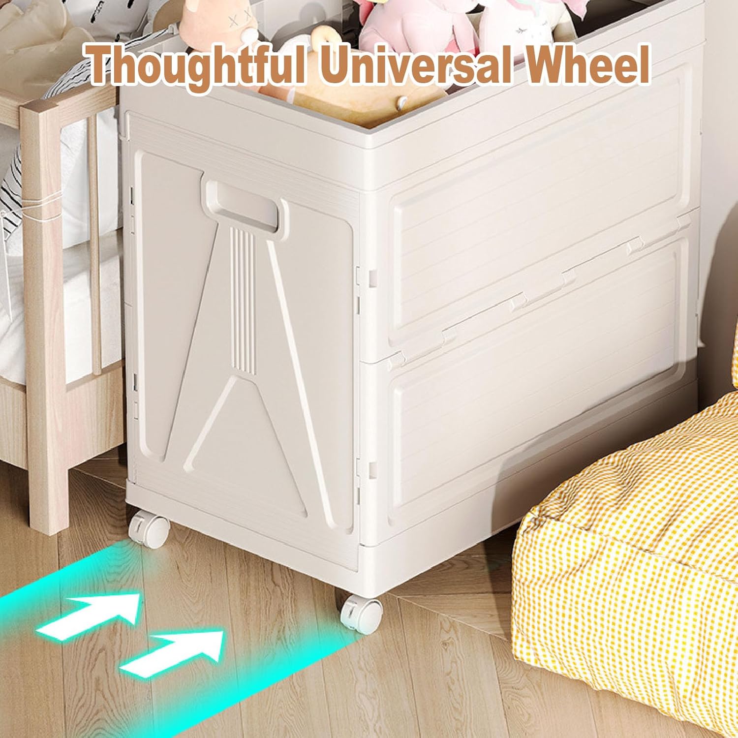 TOPINCN Storage Cabinet, Plastic Shelves Organizer Portable Foldable Storage Cube Bin with Wheels, Multifunctional Quilt Blanket Organizing Box