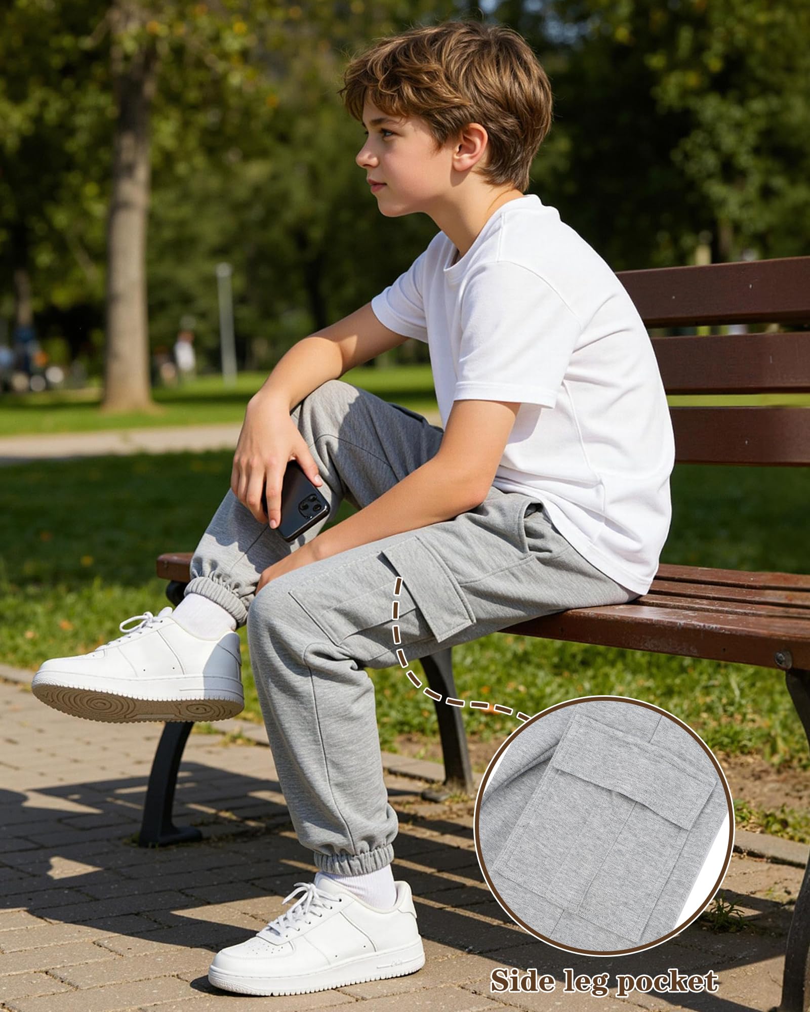 LACOFIA Jungen Cargohose Kinder Freizeithose für Schule Outdoor Jogginghose mit Elastischer Taille 4-13 Jahre