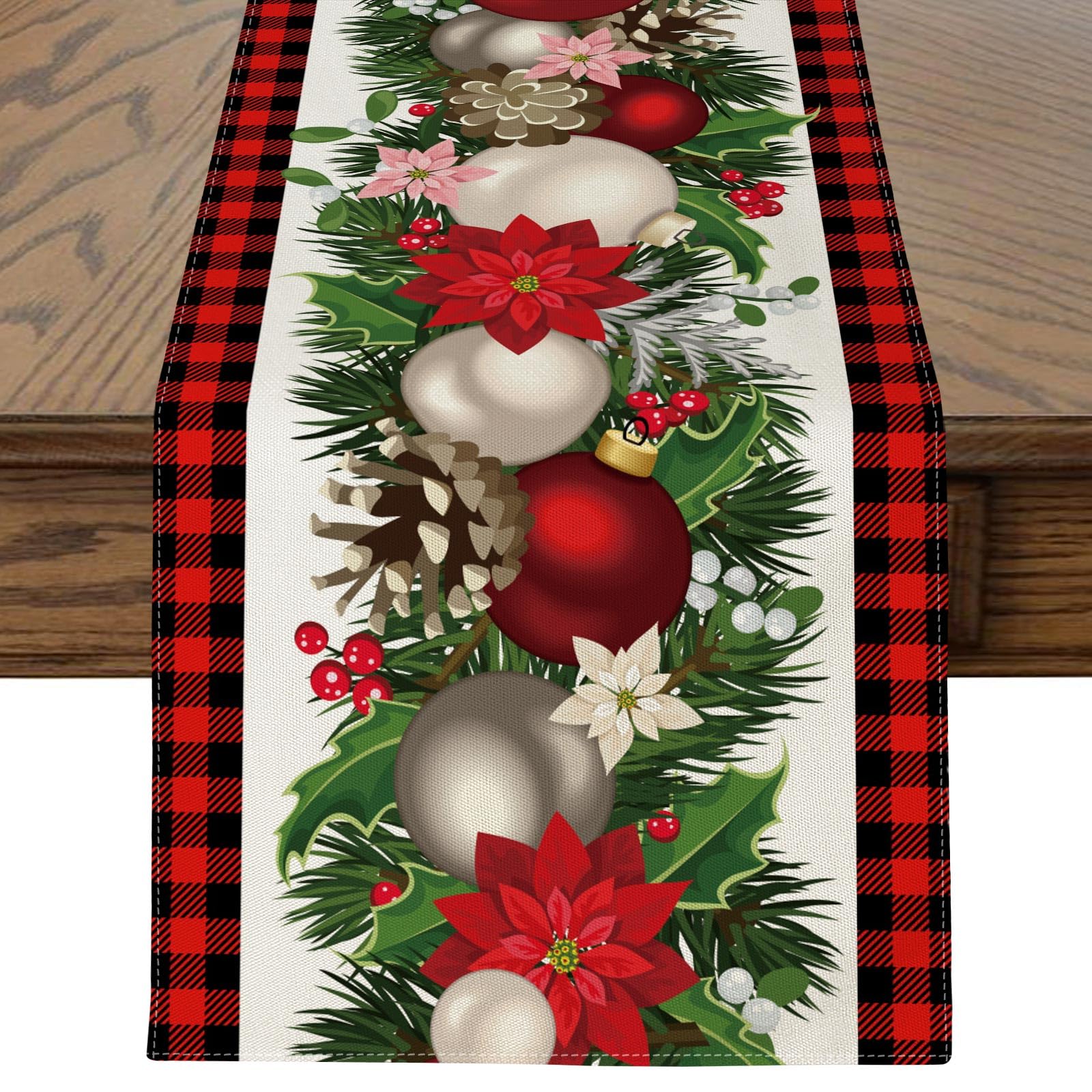 Sungeek Red and Black Buffalo Plaid Christmas Table Runner, Xmas Seasonal Winter Holiday Farmhouse Kitchen Dining Table Decoration for Home Party 40x240 cm