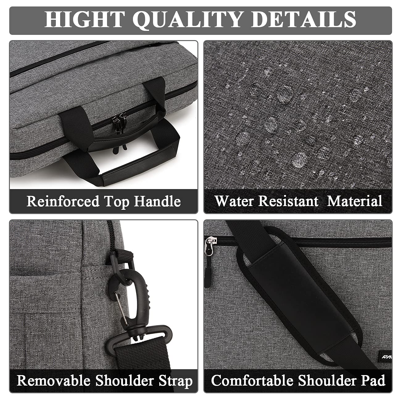 RAVUO Sacoche Ordinateur,Résistant À L'eau Sacoche Pc Portable 17 Pouces Sac Bandoulière Homme Sac A Main Homme Pour Travail Business L'École Collège Gris
