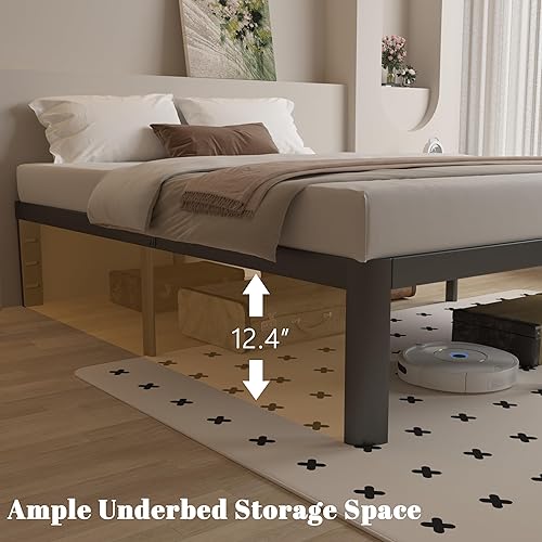 Miniatura 3 de Marco de cama de tamaño matrimonial de 14 pulgadas, color negro, marco de cama de metal con juntas, no necesita somier, plataforma de acero