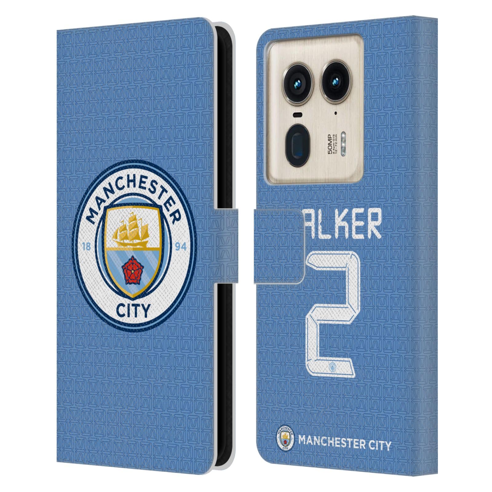 Head Case Designs Officially Licensed Manchester City Man City FC Kyle Walker 2021/22 Players Home Kit Group 2 Leather Book Wallet Case Cover Compatible with Motorola Edge 50 Ultra/X50 Ultra