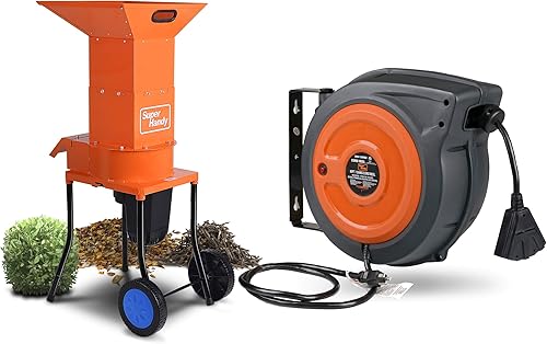SuperHandy Hoja trituradora de hojas de 11 pulgadas y carrete de cable de extensión de 12 AWG x 65 pies oferta del paquete