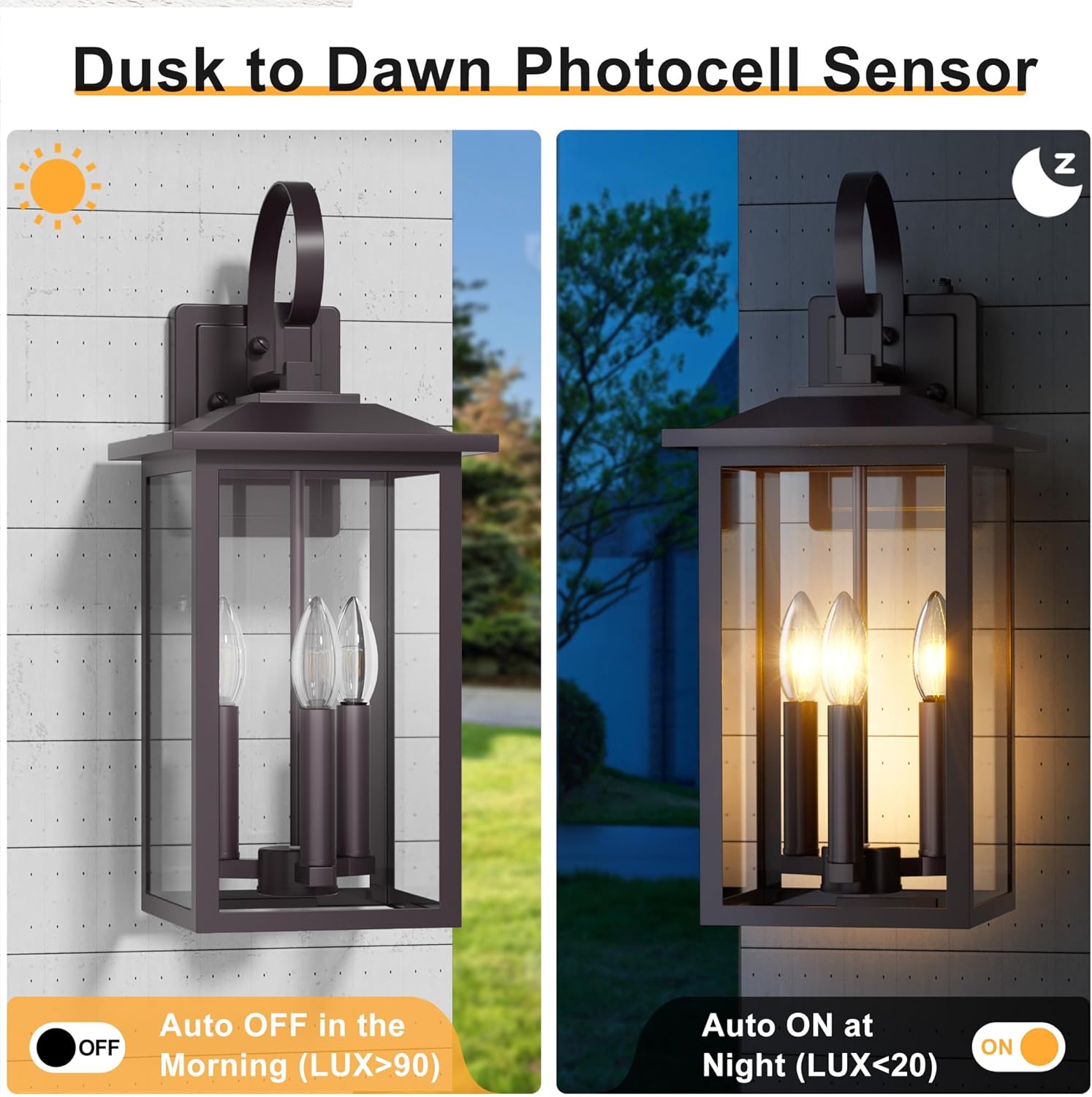 Oil Rubbed Bronze Dusk to Dawn Outdoor Wall Light, 20" Large Exterior Lighting Fixtures, Modern Porch Light, Waterproof Outside Wall Sconce for House Porch Patio