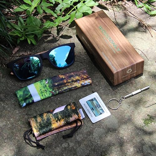 Vista 6 de Gafas de sol polarizadas de madera retro, marco de acabado mate de estilo fresco con patillas de madera para hombres y mujeres, regalos perfectos