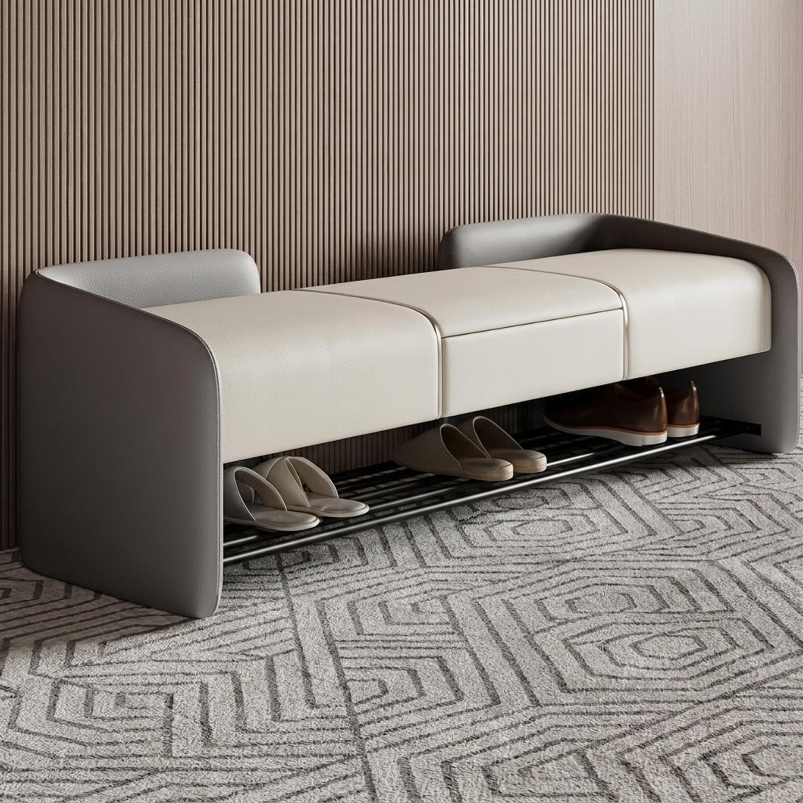 Panca Contenitore Fondo Letto, Panca Imbottita in Pelle con Cassetto
