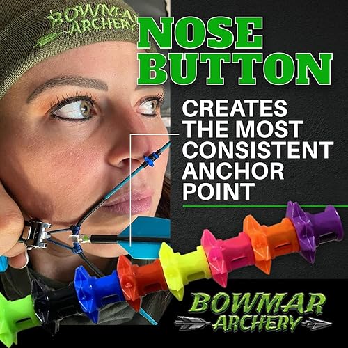 Miniatura 5 de Bowmar Archery Botón de nariz, extremadamente ligero, crea un punto de anclaje consistente, dos tamaños incluidos (rosa)