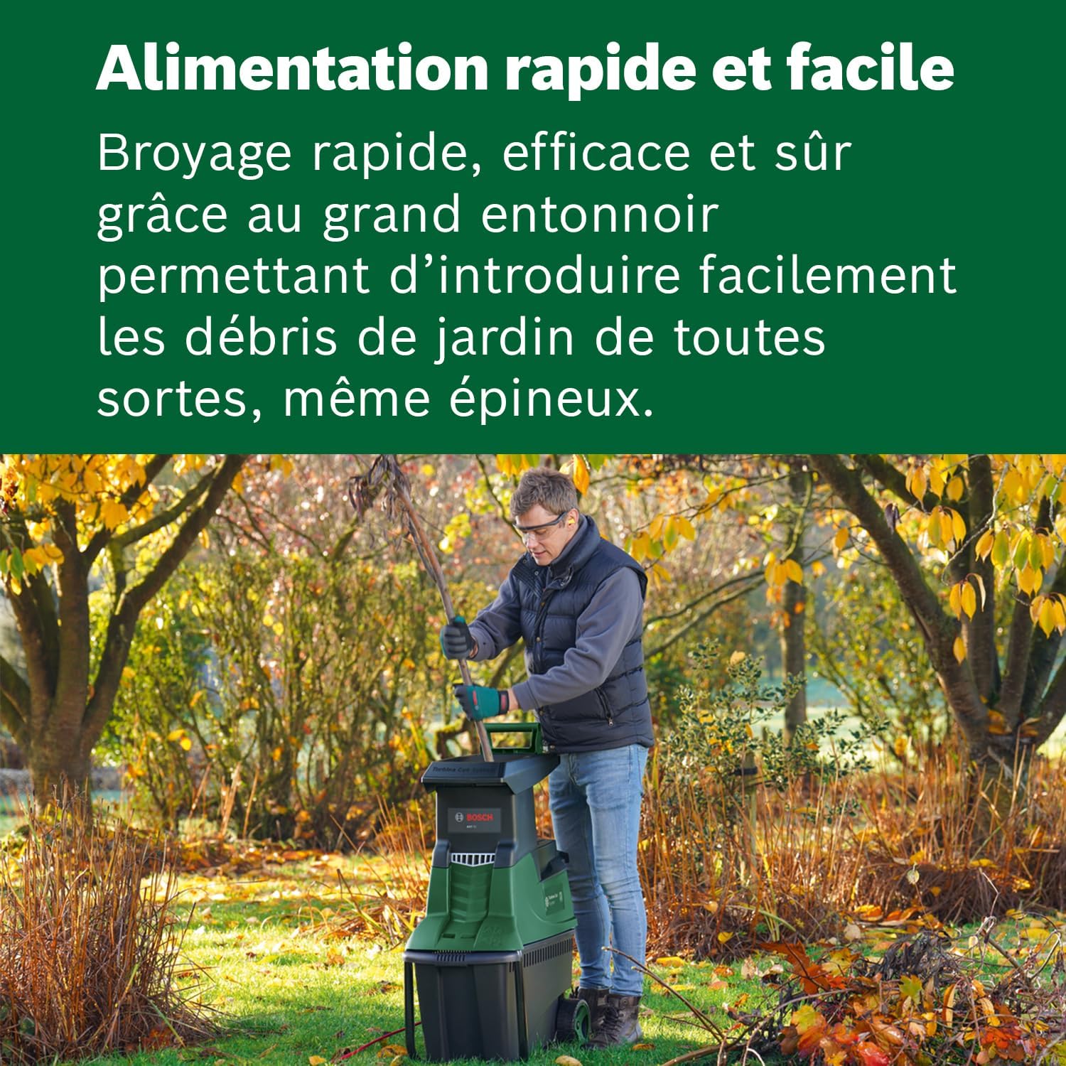 Broyeur de jardin à turbine Bosch - AXT 25 TC (2 500 W;conçu pour le bois et les débris de jardin;fourni avec des gants de jardin;bac de ramassage de 53L intégré;livré dans un carton) – Amazon Edition — vue 3