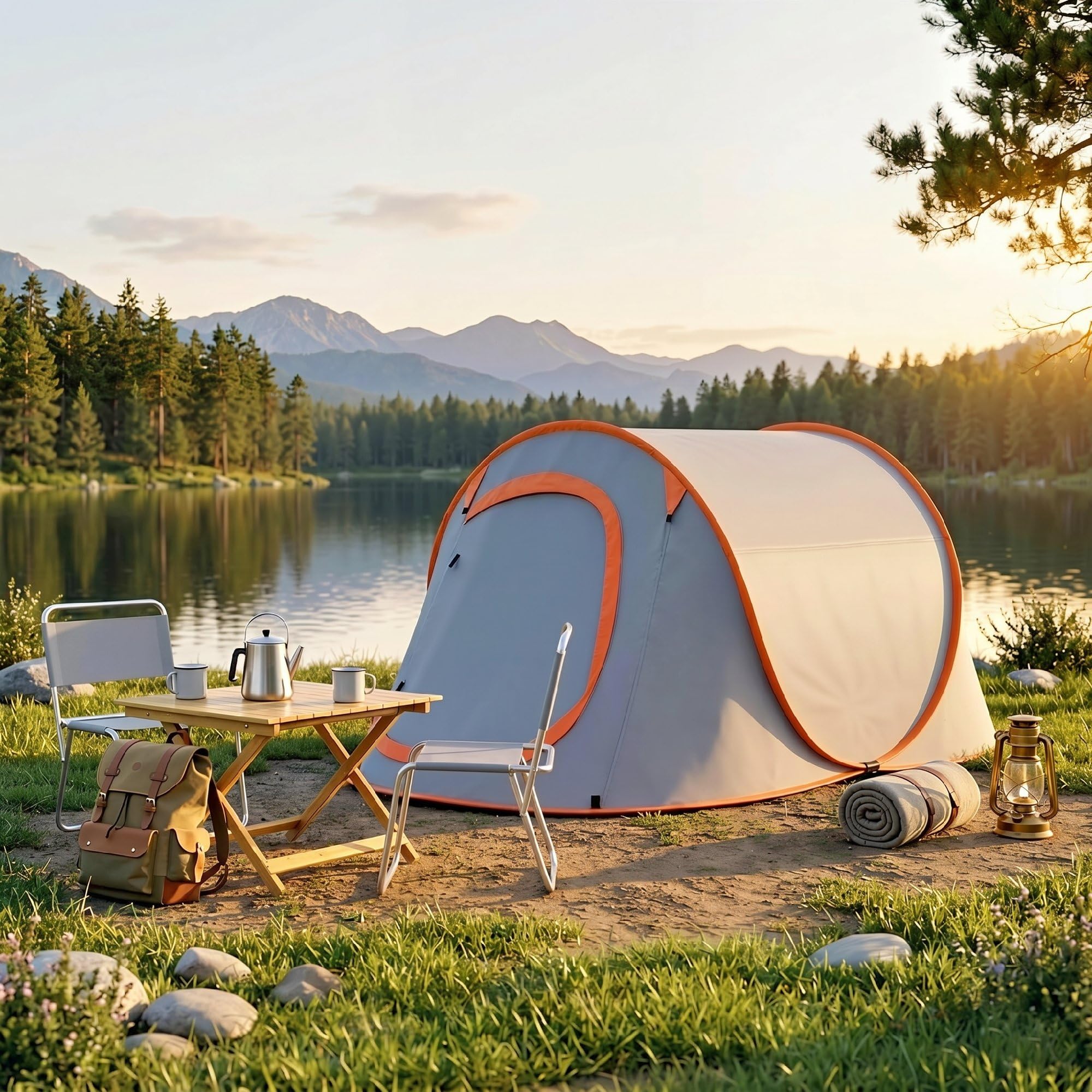 Outsunny Tente de Camping Pop up 2-3 Personnes légère ventilée avec Sac de Transport pour Le Camping, la pêche et la randonnée 245x148x105 cm