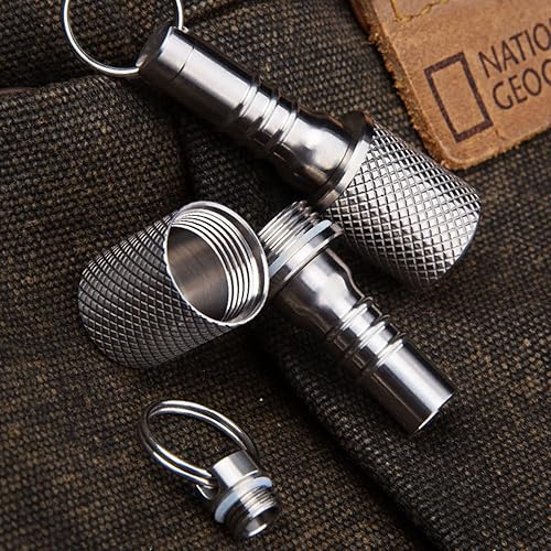 Miniatura 7 de Llavero pastillero, estuche de titanio pequeño organizador impermeable, contenedor EDC tubo de metal para acampar al aire libre, viajes, hombres y