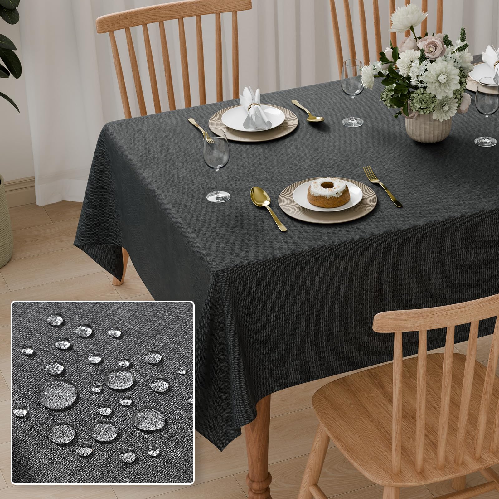 Pacok Outdoor Tischdecke Wasserdicht Abwaschbar Leinen-Optik | Wasserabweisend & Schmutzabweisend Lotuseffekt Wetterfest Kratzfest Rechteckige für Garten Balkon Küche Esszimmer