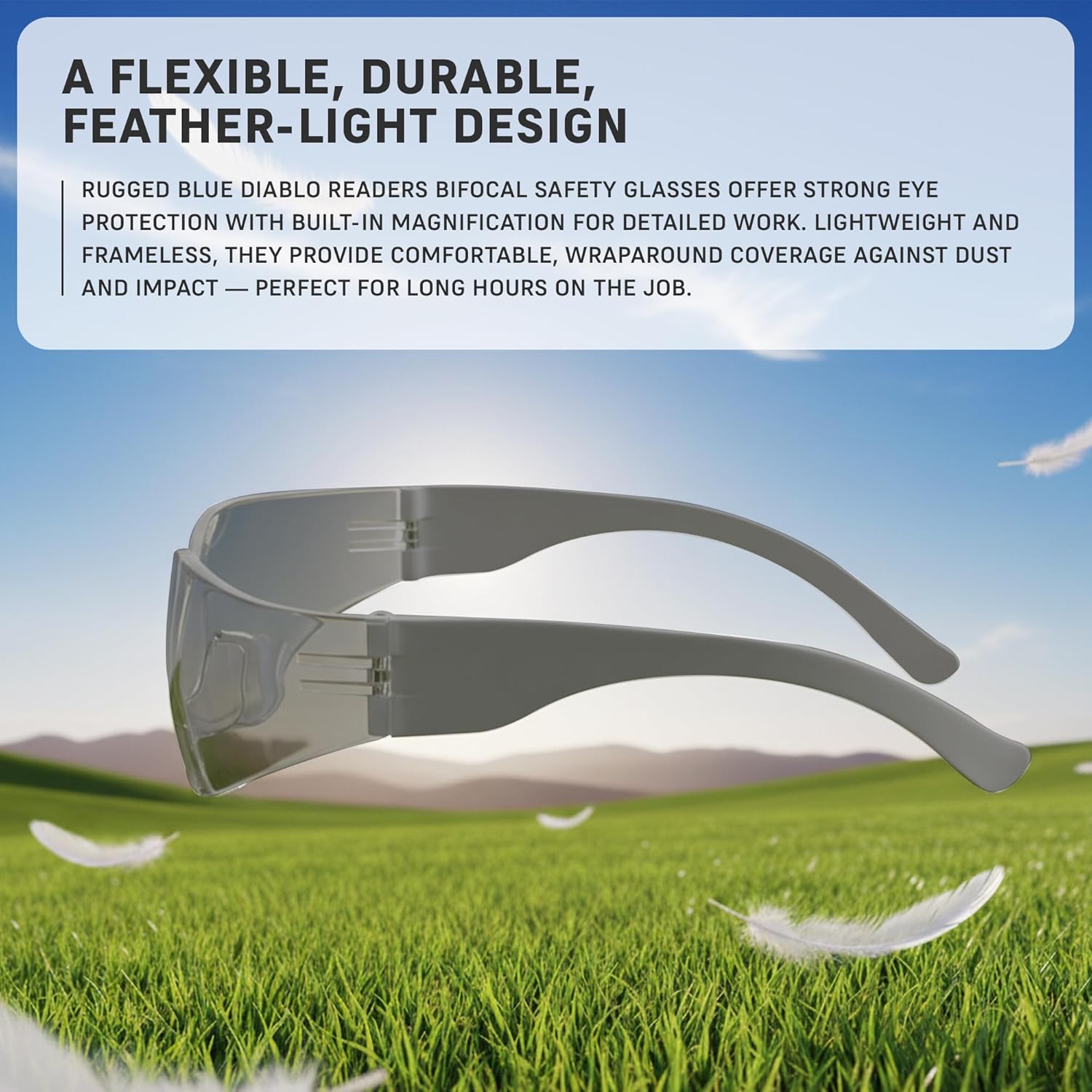 RUGGED BLUE - Bifocal Safety Glasses With Readers 1.5 | Ansi Z87.1 Certified | Scratch-Resistant | Impact-Resistant