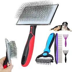 Escova extralonga para cães, tamanho grande, remove pelos soltos e emaranhados; ancinho de subpelo para queda, escova 5 em 1 para cães e gatos de pelo longo e curto