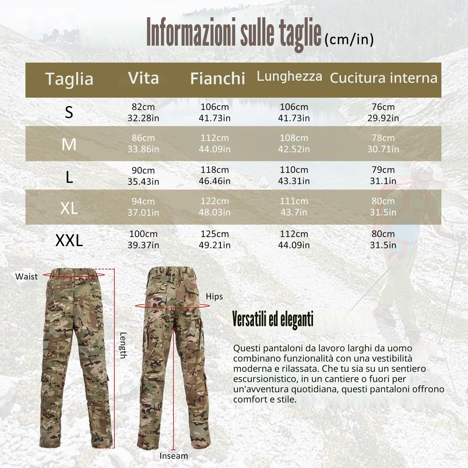 BWBIKE Pantaloni Cargo Tattici Uomo - Mimetico Militare Antistrappo - Pantaloni da Combattimento Impermeabili - Trekking, Caccia, Escursionismo & Uso Quotidiano
