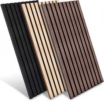 GrdnCare Acoustic Wood Panels for Wall & Ceiling - Sample Packs - Sound Absorbing 3D Fluted Wood Slat Wall Panels with Wood Finish - Noise Canceling Panels for Home - Black Oak, Walnut, White Oak
