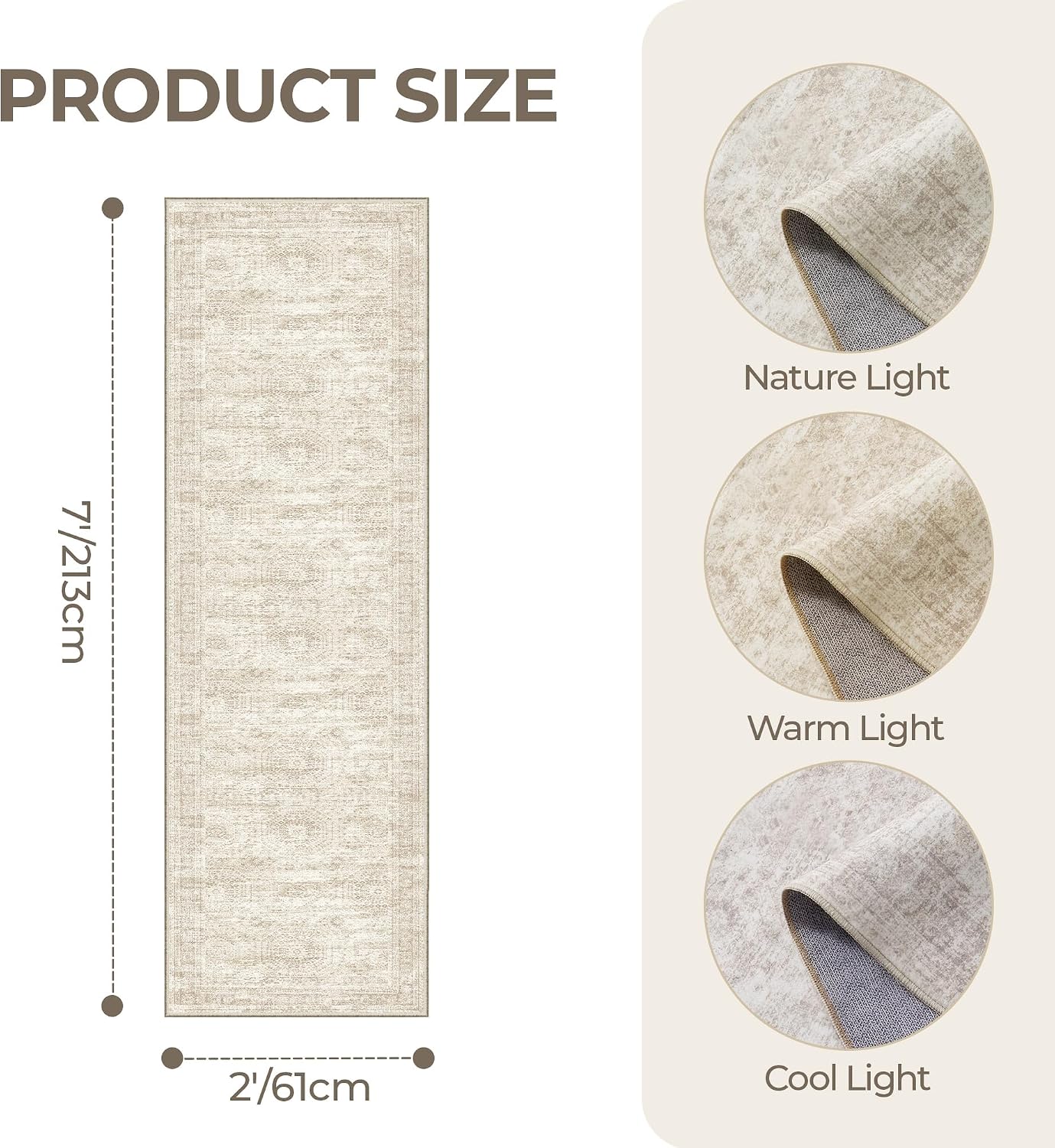2x7 runner rug non slip,washable hallway runner rug,beige | neutral rugs for kitchen,entryway,bedroom,bathroom,nursery room,thin,soft runner rug,stain resistant indoor carpet beige/ivory 2' x 7' (runner)