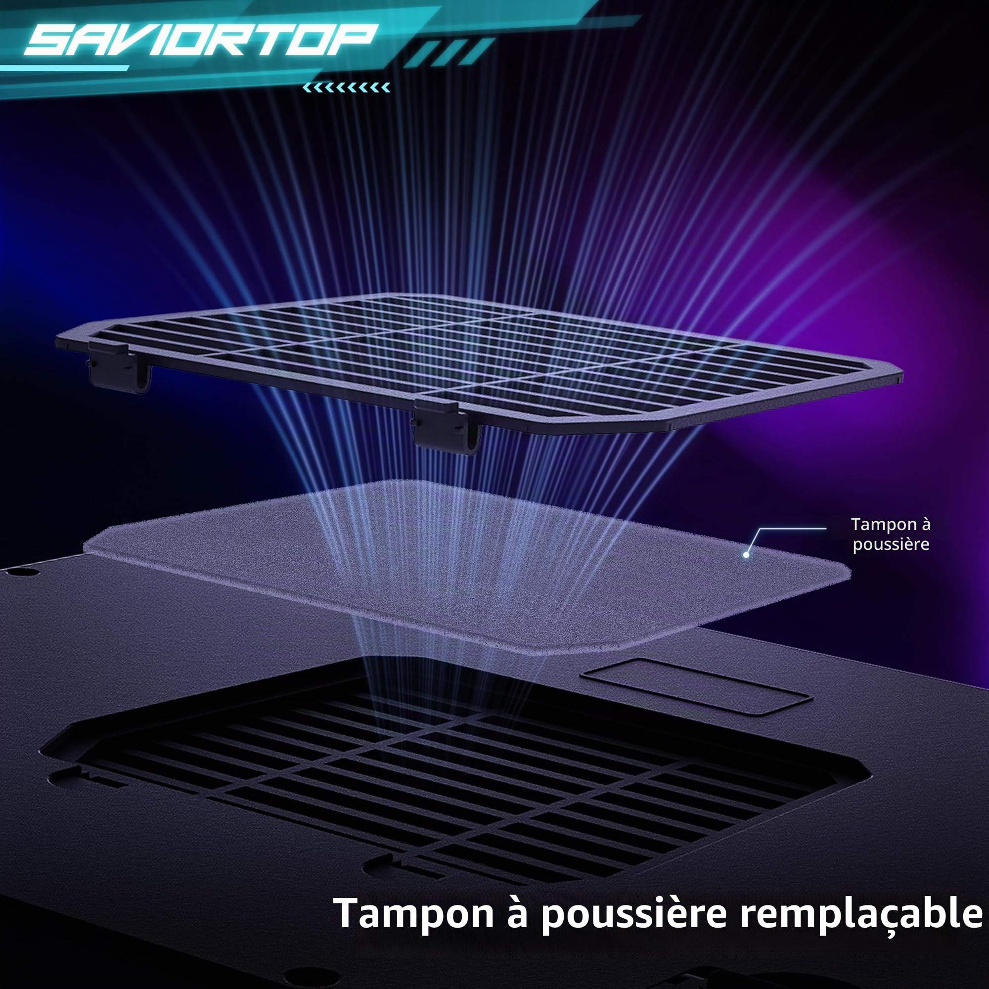 Brook Saviortop Tapis de refroidissement pour ordinateur portable – Refroidisseur pour ordinateur portable haute vitesse 3500 tr/min avec ventilateur turbo, support de refroidissement RVB pour