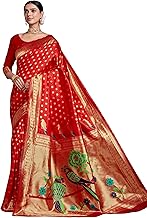 EthnicJunction Women's Silk Blend Woven Paithani saree With Blouse Piece