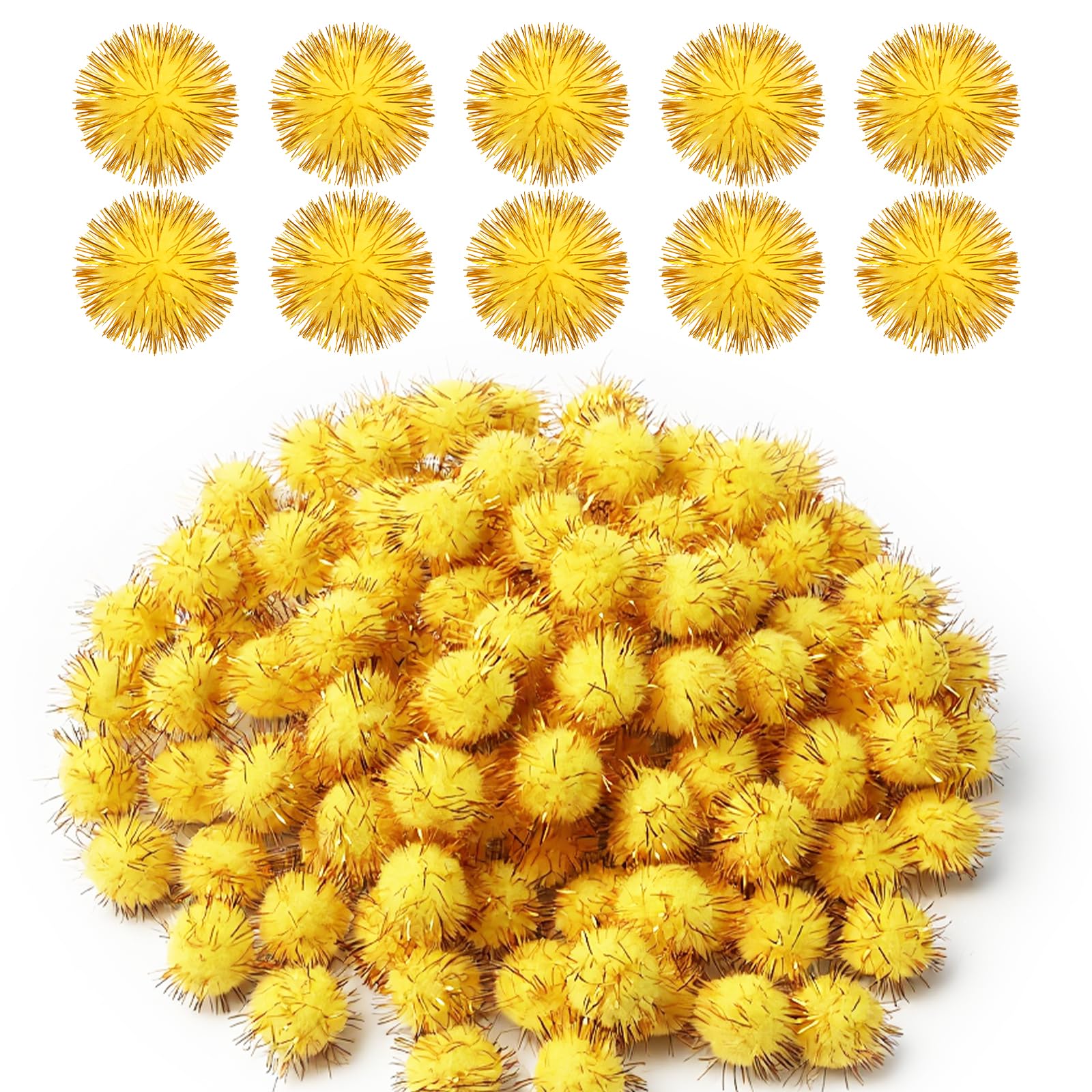 120PCS Pom Poms Craft, 20mm Glitter Pom Poms, Yellow Sparkle Balls, Soft Fluffy Fiber Pompoms for Cat, DIY Crafts, Christmas Decorations, Party Supplies