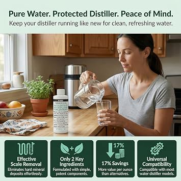 Think Crucial Water Distiller Descaler Liquid Compatible with H2O Labs, Megahome, Waterwise, VEVOR, Durastill 16 fl oz