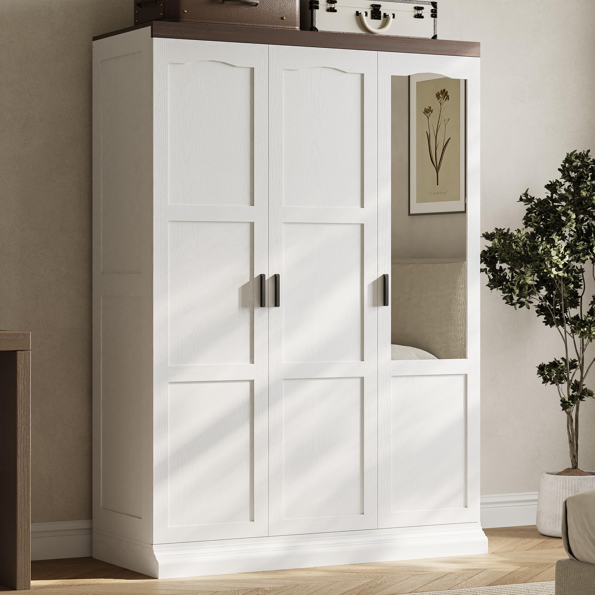 Three-Door Armoire Wardrobe with Mirror