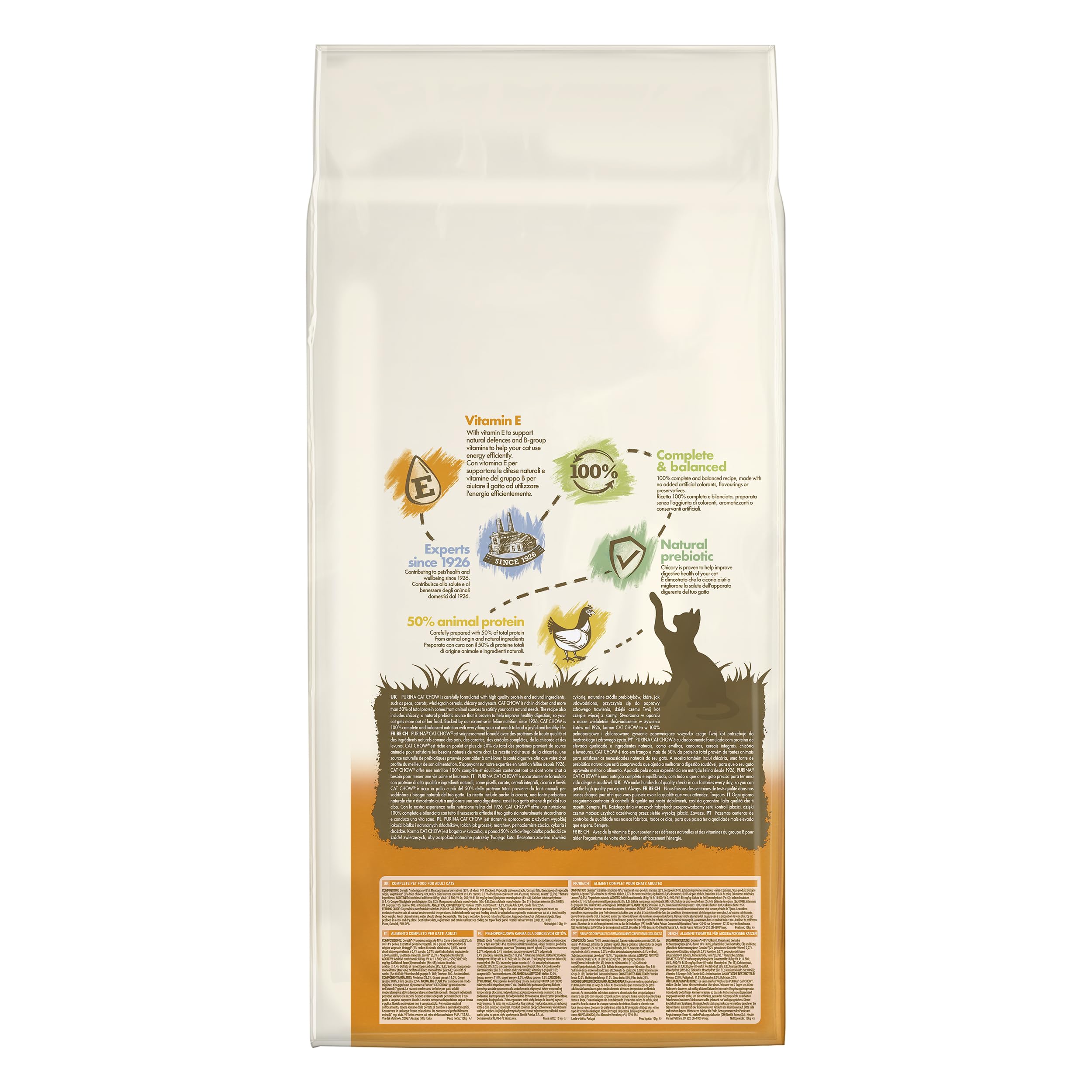 Purina Cat Chow | Erwachsene | Trockenfutter für Katzen | NaturiumTM | Huhn | 10 kg | Beutel