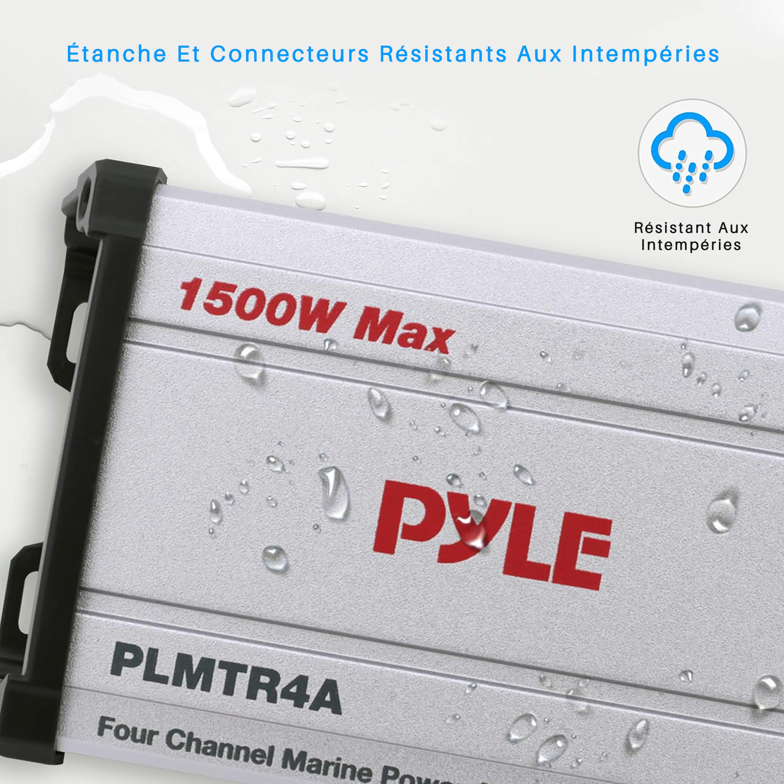 Pyle Récepteur Amplificateur Marin 4 Canaux - Subwoofer Audio Étanche et Résistant aux Intempéries pour Haut-parleurs Stéréo de Bateau et Autres Embarcations - Puissance de 1500 Watts, Câble D'entrée