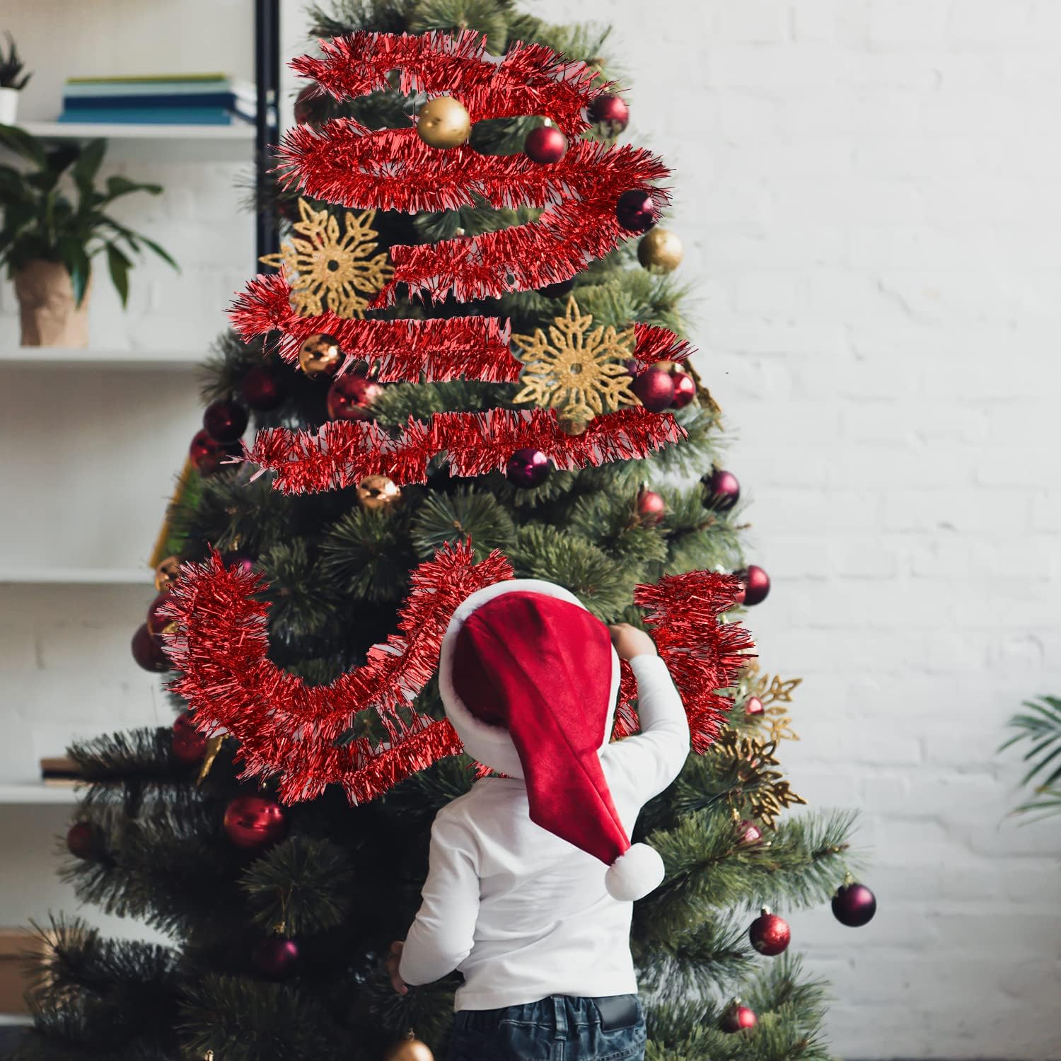 Guirnalda de espumillón para Navidad, Guirnalda De Oropel Navideño Metálico Rojo Verde Oro Plata Tinse