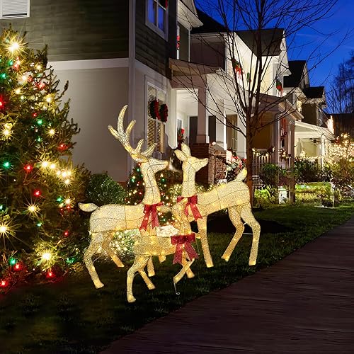 Miniatura 6 de Decoración de reno navideño iluminado de 45 pulgadas, con marco de metal duradero y estacas de tierra, diseño impermeable resistente a la nieve,