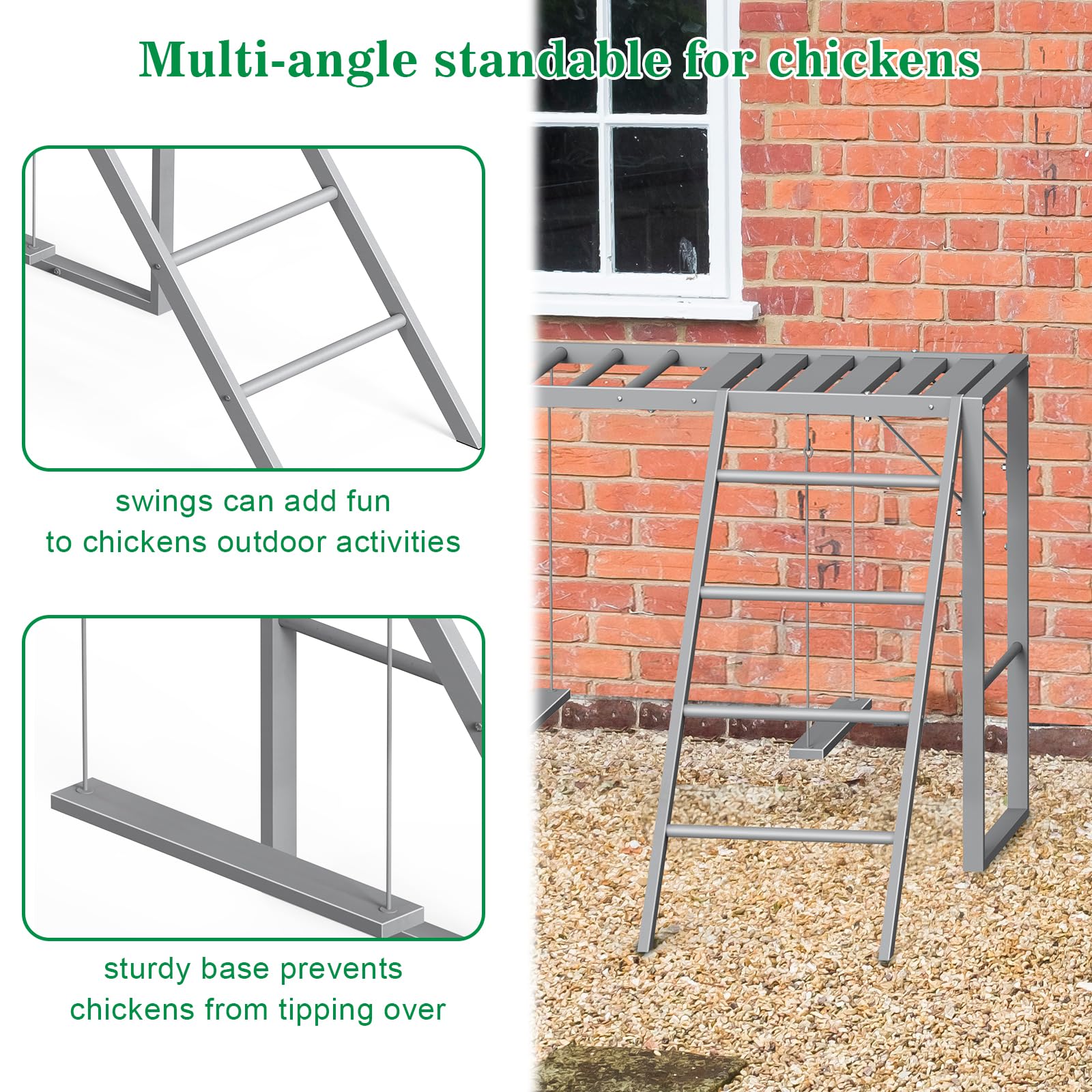 CADUKE Percha de pollo con juegos de columpios para 5-8 pájaros, juguetes de pollo, barras de pollo para accesorios de gallinero, escalera de pollo para la salud y la felicidad de las mascotas, gris