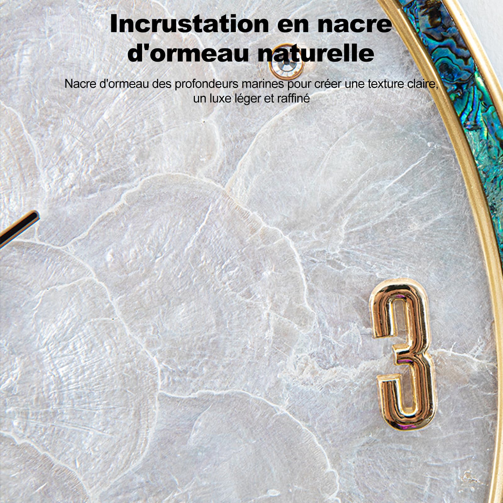 Ergocar Horloge Murale De Coquille Naturelle， Horloge Murale Silencieuse, Adaptée à La Décoration des Salons, des Salles D'entrée, des Chambres Et des Salles De Conférence