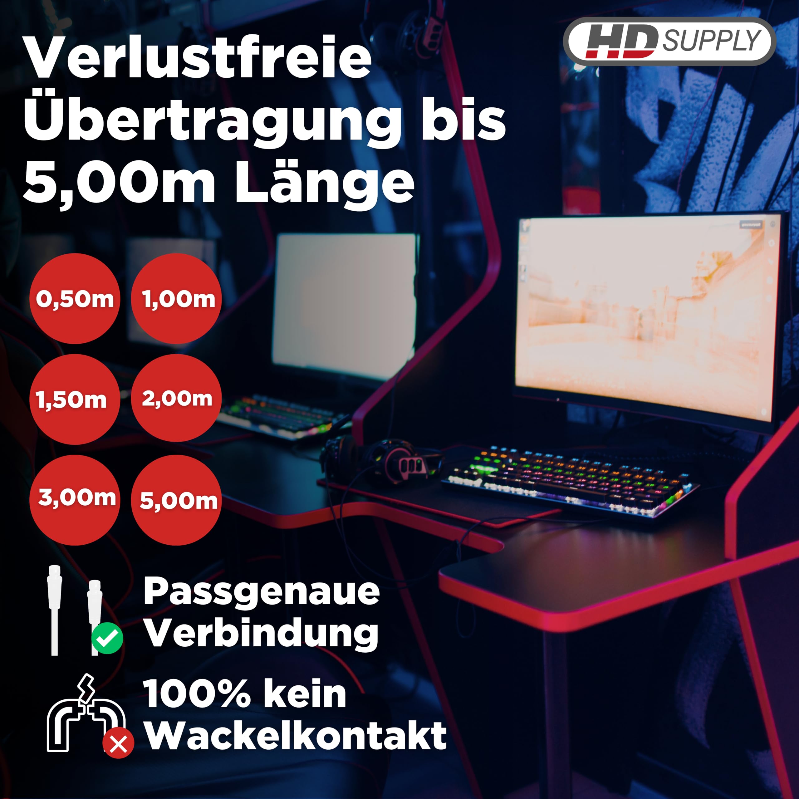 HDSupply High Speed Micro HDMI kabel z Ethernet 5,00 m | HDMI-A na HDMI-D, Full HD 1080p, 2-krotnie ekranowany, pozłacane styki do komponentów AV