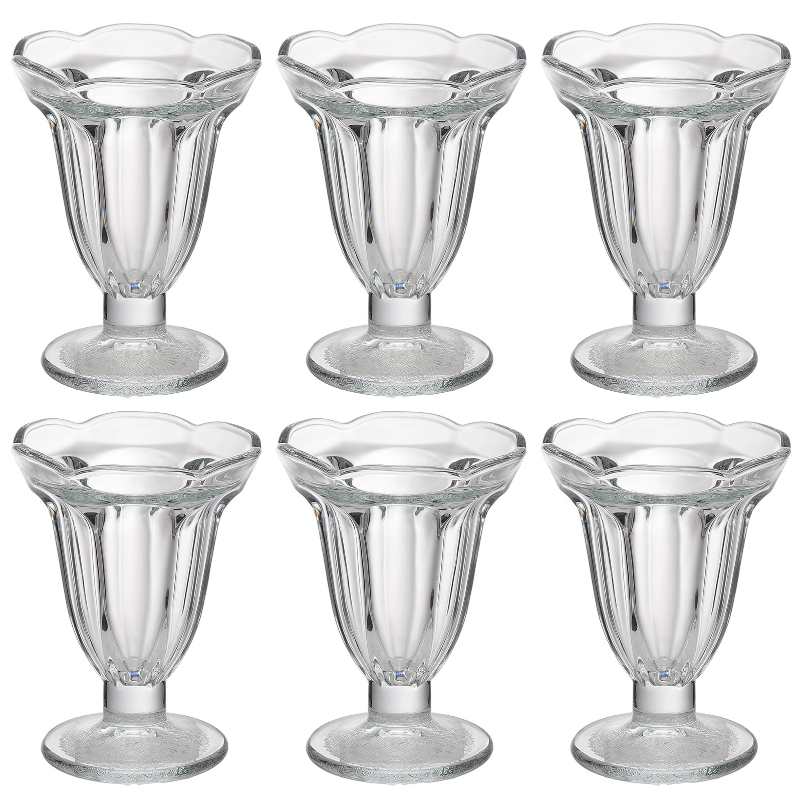 BEIJIALY Confezione da 6 Coppe per Gelato in Vetro Trasparente, Coppe da Dessert Classiche con Piede, Ciotola per Dessert, Bicchieri Trasparenti per Gelato, Coppe per Yogurt Gelato per Feste(Chiaro)