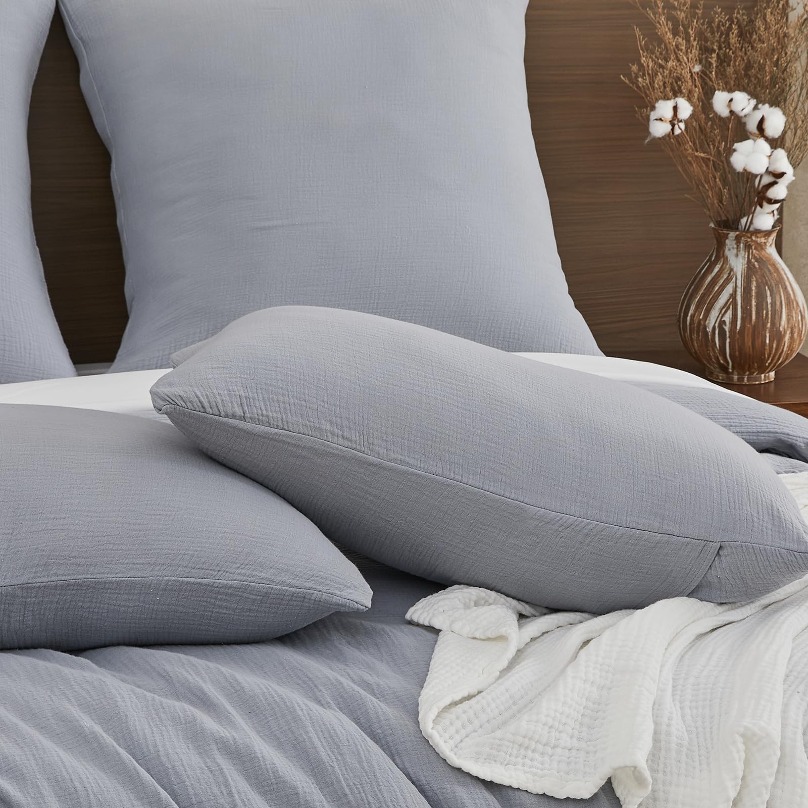 EMME Ropa de cama de muselina, 100 % algodón, 135 x 200 cm, doble ropa de cama de verano con cremallera, juego de 1 funda nórdica con 1 funda de almohada de 80 x 80 cm, colcha de muselina, certificado
